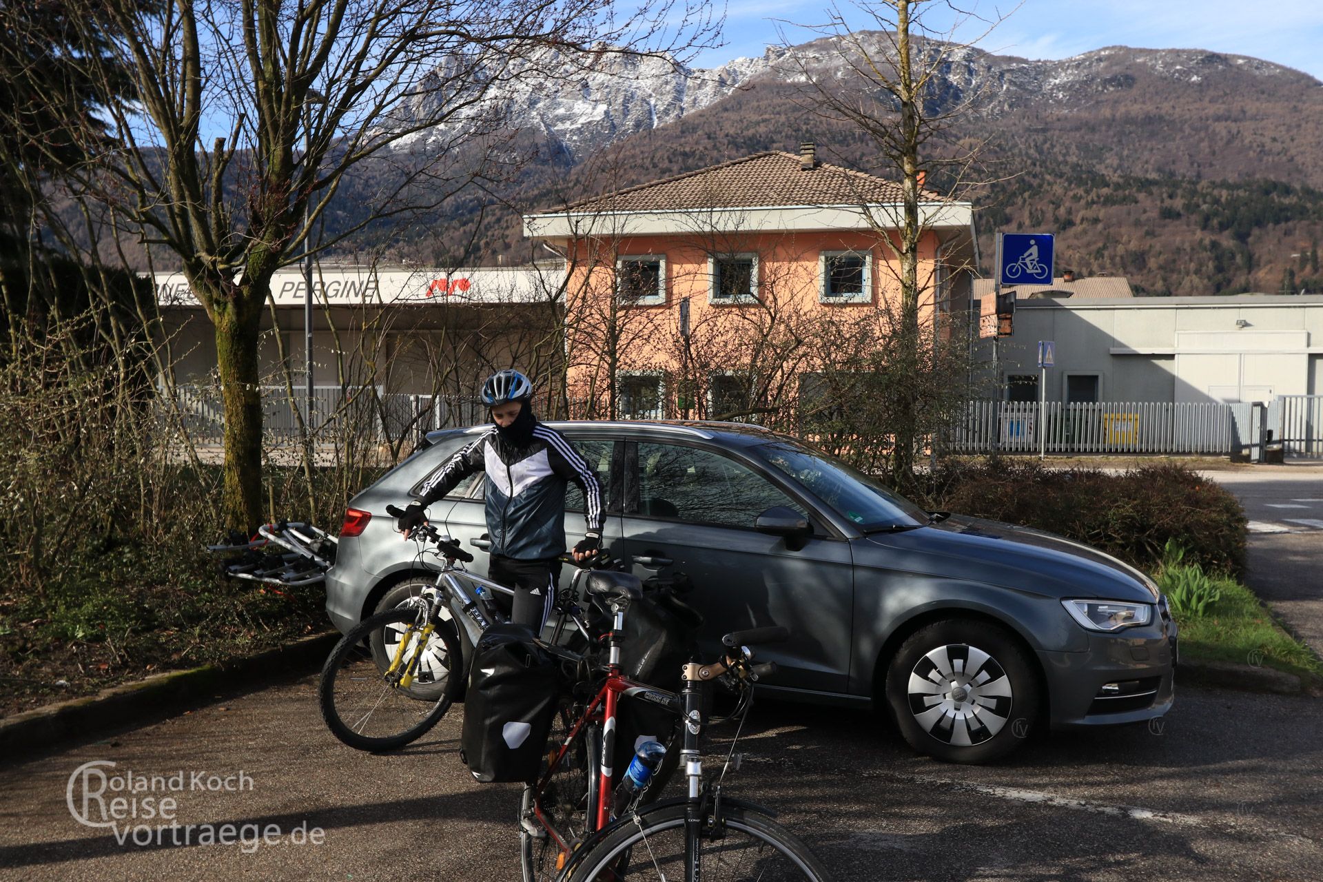 mit Kindern per Rad über die Alpen, Via Claudia Augusta, am Start in Pergine